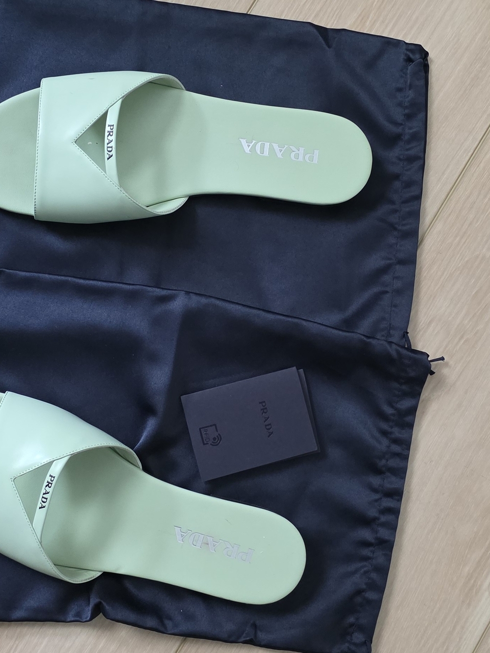 Prada Mint Green Leather Slide Sandals